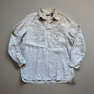 Vintage Structure Men's Beige Linen Embroidered Shirt Medium